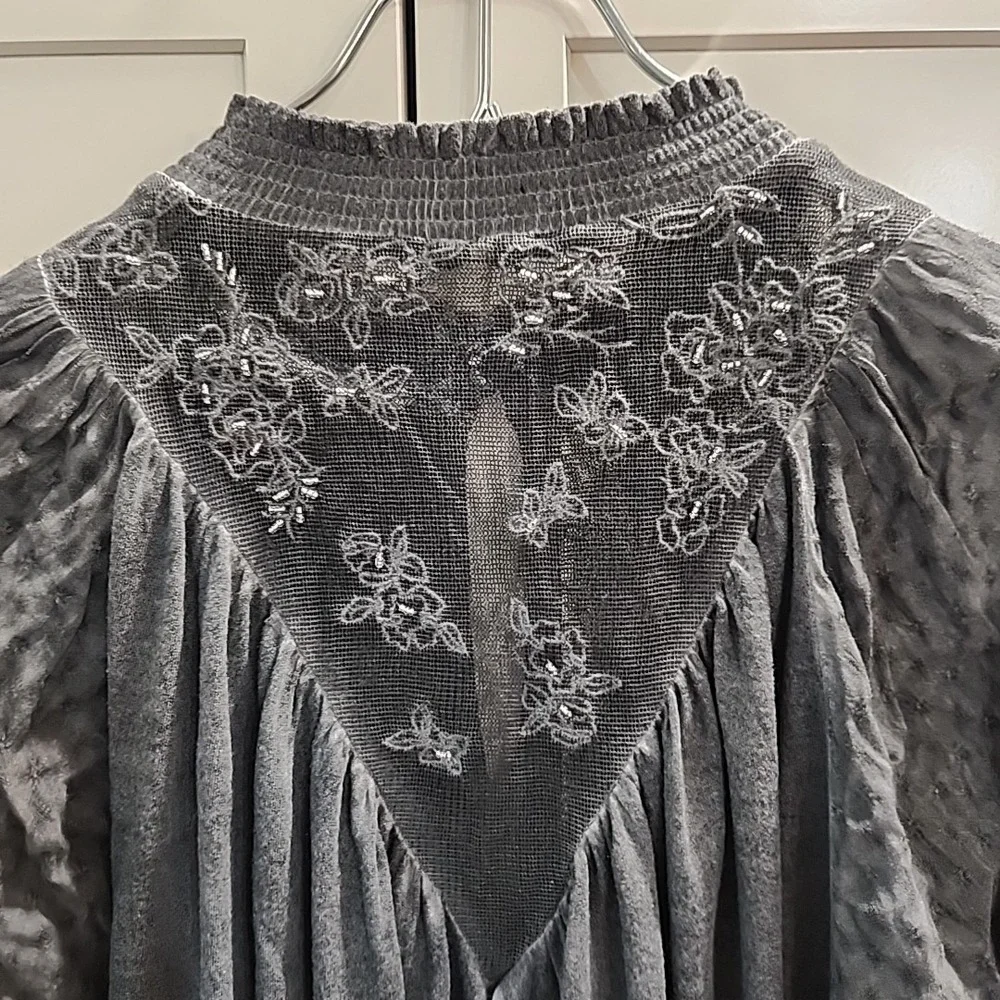 NWT womens‎ Batwing Top Size XL Washed Gothic Boho Lace Yoke Cottage Noir - Picture 4 of 7